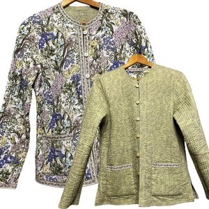 Reversible Quilted Jacket Floral & Solid Green Lightweight Coat Sz M Cottagecore